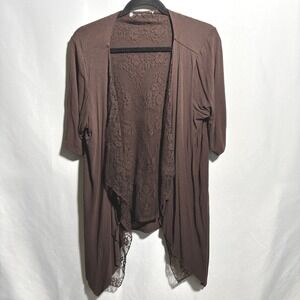 Brown‎ Lace Trim Open Front Cardigan Short Sleeve Fairy Boho Romantic Office 3XL